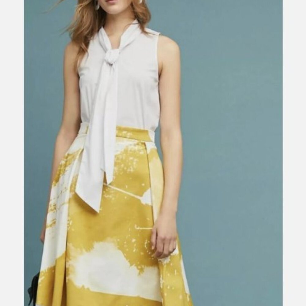 Anthropologie Ellender Painterly Skirt in Yellow & White w/Organza Trim | NWOT - Picture 14 of 14